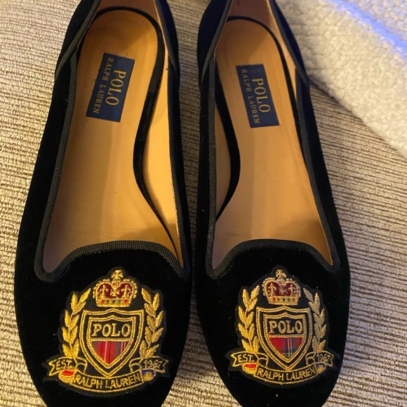 WOMANS RALPH LAUREN POLO VELVET MONOGRAM FLATS SZ 39.5 - Picture 4 of 7